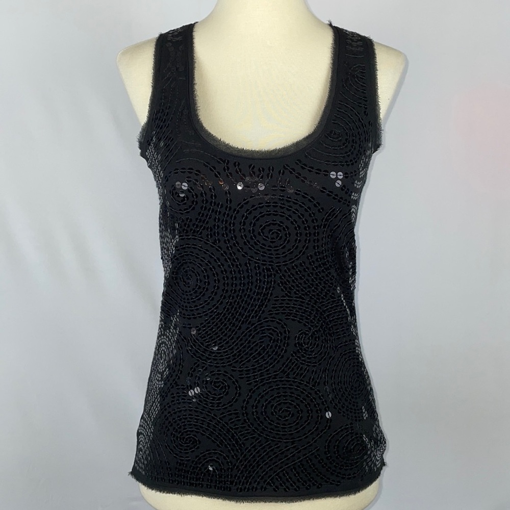 White House Black Market Lined Black Sequin Circle/Swirl Tank Top - Size XS